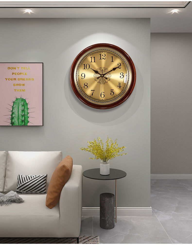 实木挂墙挂钟客厅欧式家用时钟美式轻奢卧室挂表时尚大气石英泓小详情13