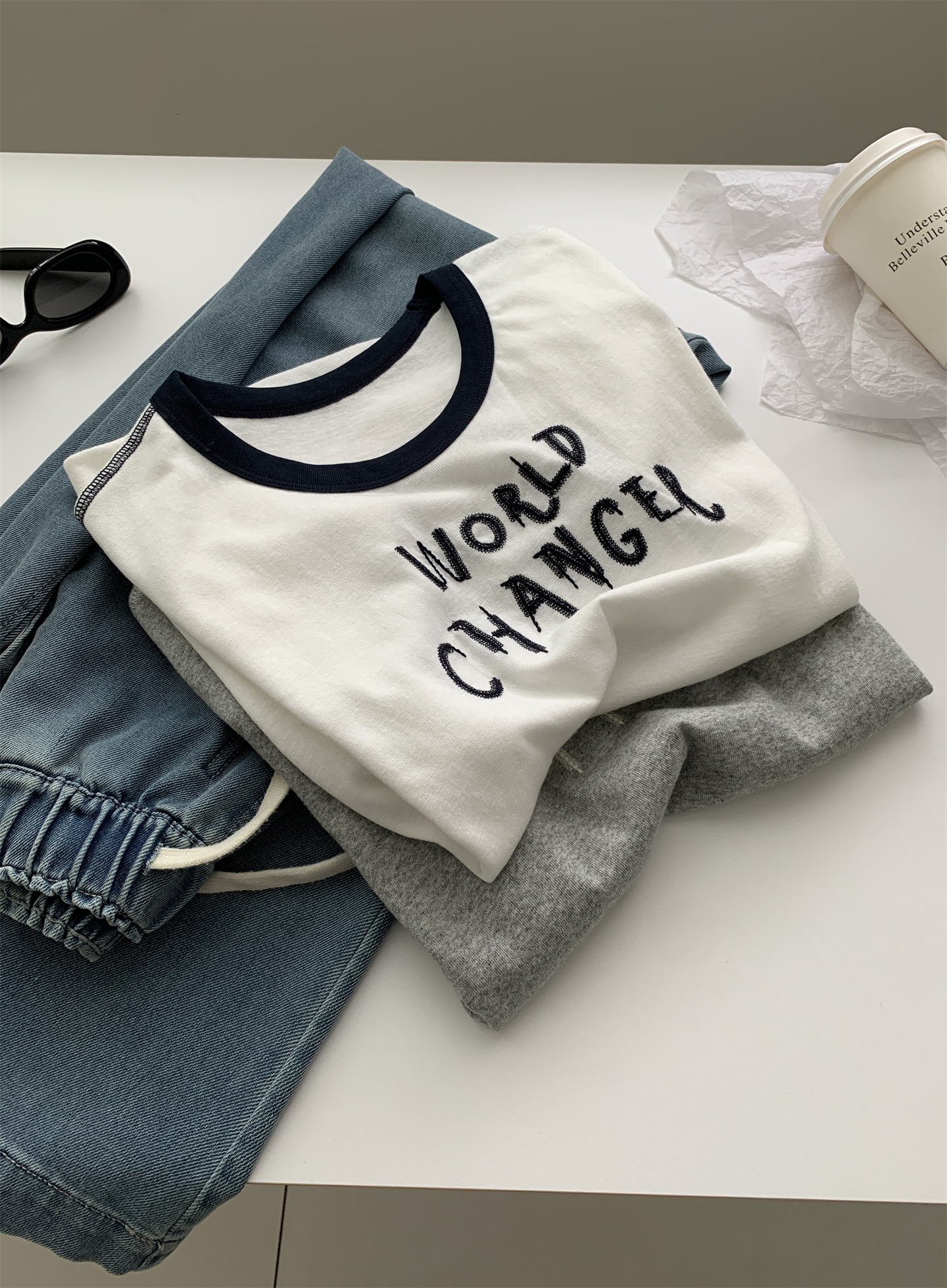 Summer thin, breathable snowflake cotton letter-shaped T-shirt for women, color-blocking round-neck lace embroidered loose short-sleeved top pic 11