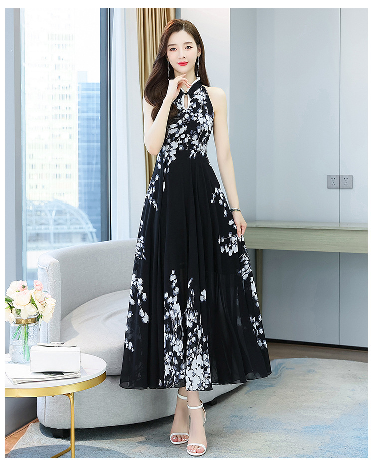 改良旗袍连衣裙女2022夏季新款时尚洋气削肩年轻款中国风水墨印花详情24