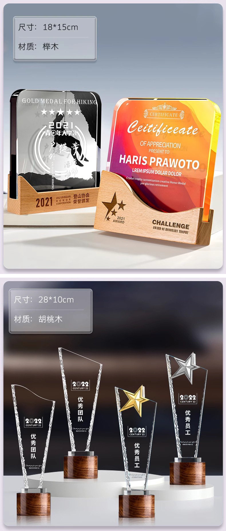 新款奖杯水晶树脂奖杯金属木制刻字奖杯舞蹈比赛年会优秀员工颁奖详情25
