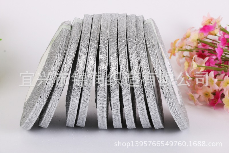 Supply flower gift webbing gift box packaging tape 2 cm (0.6cm) gold and silver onion tape pic 8