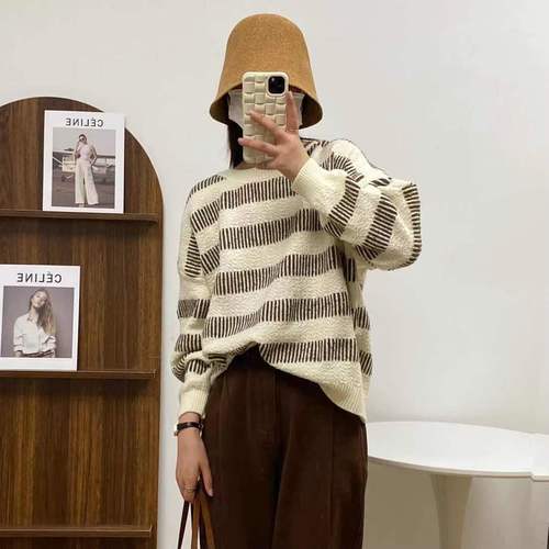 撞色针织开衫上衣女2022秋冬新款宽松慵懒风外穿软糯毛衣外套女装详情16