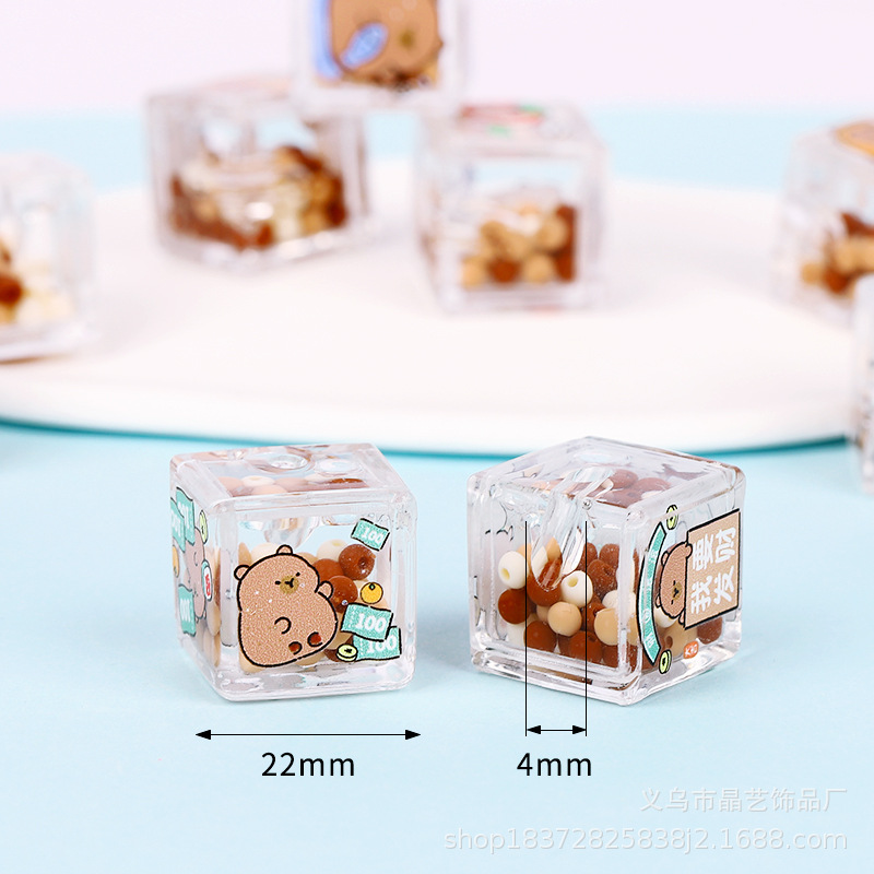 Transparent cartoon series square beaded oil-impregnated acrylic perforated diy handmade necklace, bracelet and mobile phone chain accessories pic 1