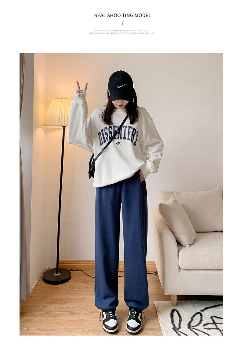 美式灰色运动裤子女秋冬季2023新款加绒加厚休闲小个子阔腿卫裤女详情31