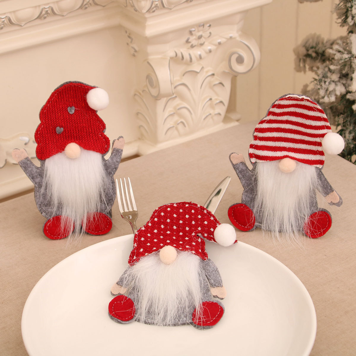 Cross-border new dwarf knife and fork set, faceless old man knife and fork bag, Rudolph tableware set, Christmas decoration items pic 1