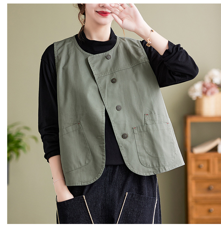 实拍2023年气质百搭小马甲女士春季新品单排扣宽松显瘦无袖马夹详情19