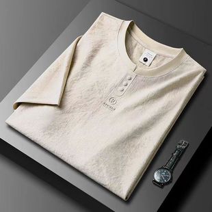 Summer thin short-sleeved T-shirt for men, light luxury and slim fit, ice silk cotton high-end letter printed round-neck T-shirt, trendy top pic 32