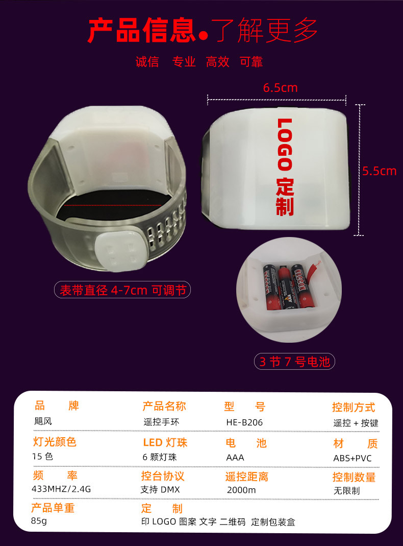 Factory wholesale concert support luminous wristbands with 6 lights, festival sports meeting 433 remote control wristbands, atmosphere props pic 11