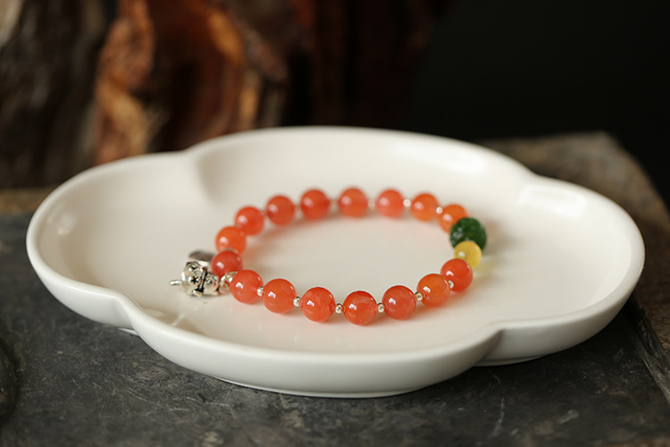 Natural Liangshan Nanhong agate bracelet 8.5mm original single-loop cherry red s925 silver Nafu Fortune Cat bracelet pic 5