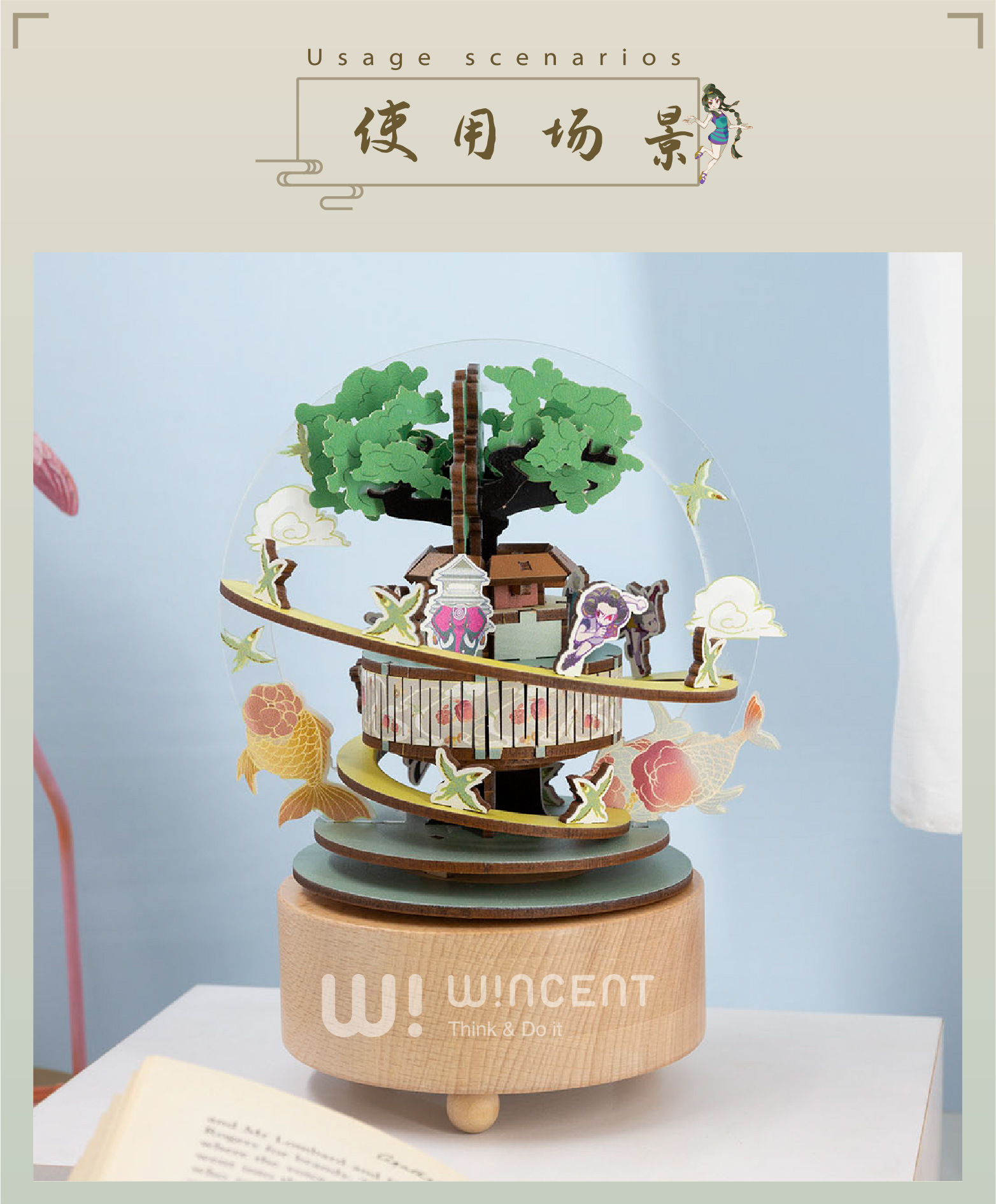 IP Mountain, River, State and Society Map Creative Wooden music Box Home Decoration, DIY rotating music box, educational toy pic 2