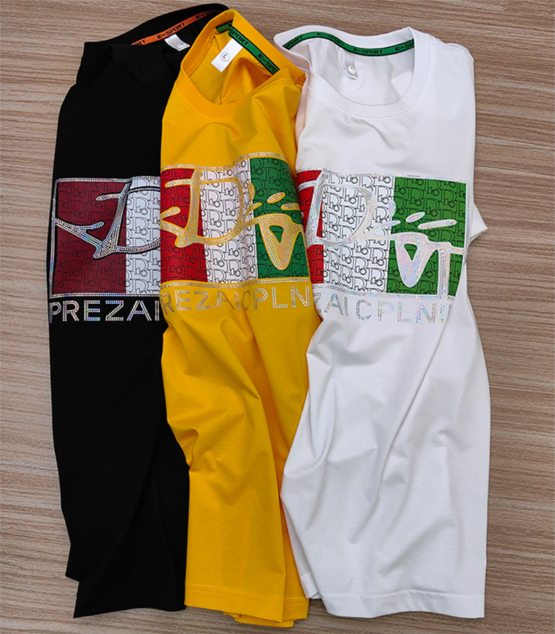 欧洲站长袖轻奢高档新款男士圆领短袖T恤男装薄款亮片印花半袖详情23