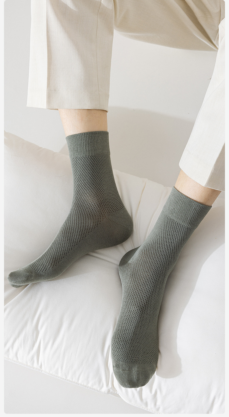 春夏袜子男士夏季纯棉抗菌网眼透气薄款中筒全棉运动吸汗商务长袜详情9