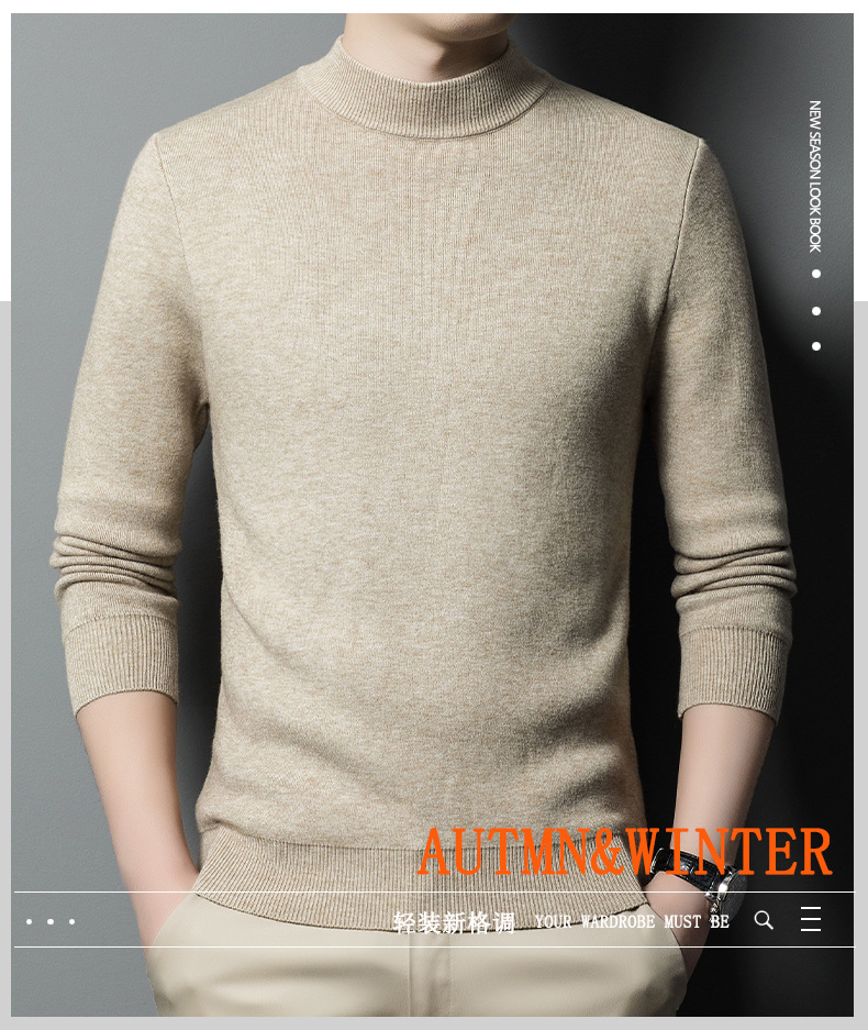 Imitación cashmere otoño invierno hombre suéter de cuello medio alto hombre joven slim legging jersey hombre pic 1