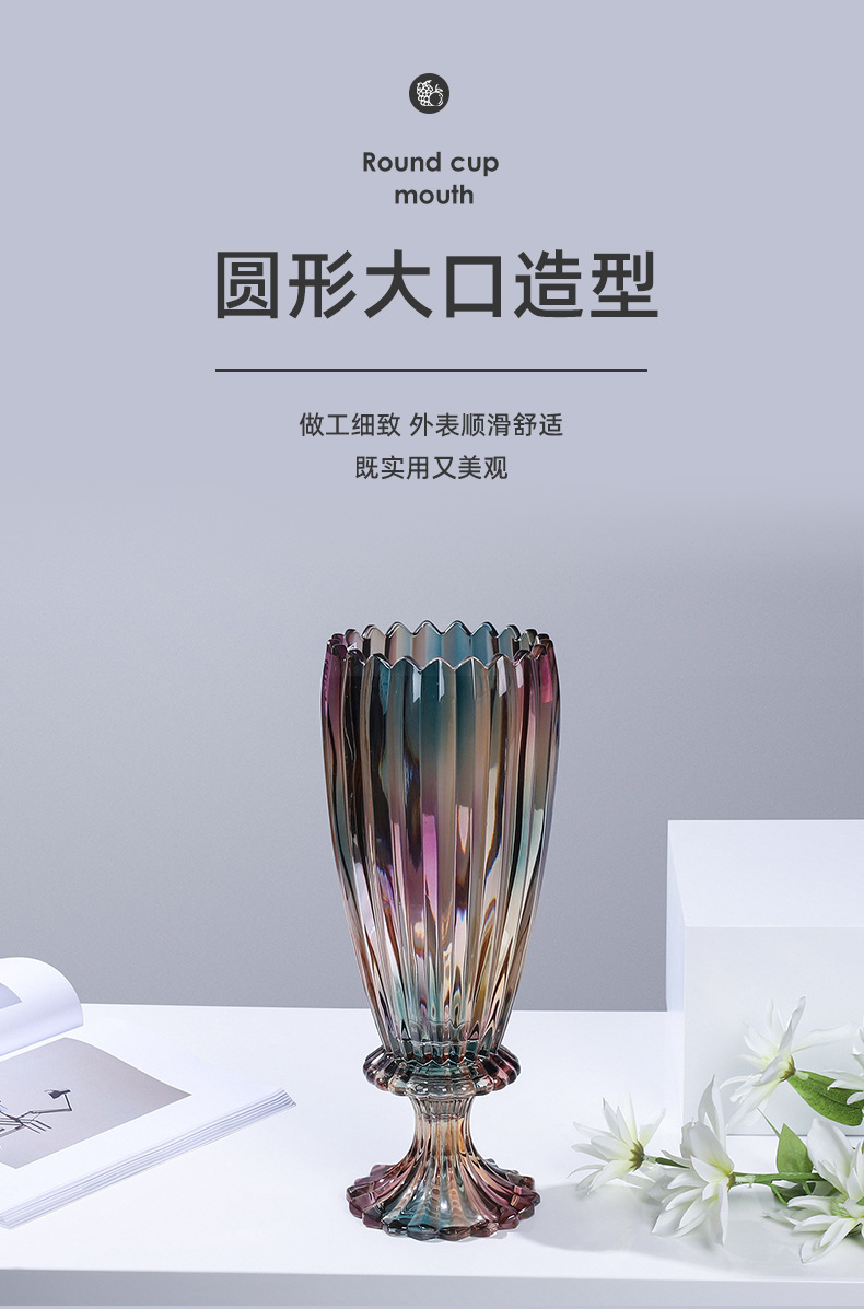 现代ins简约轻奢欧式桌面玻璃花瓶透明高脚客厅百合水培鲜花摆件详情7