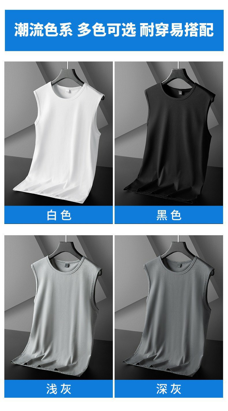 Ice Silk Modal sleeveless T-shirt for men, summer trendy brand pure cotton vest, fitness sports waistcoat, base layer shirt for men pic 10