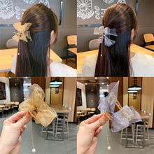 国潮系列镂空蝴蝶发抓珍珠花朵坠发饰合金发夹汉服头饰抓夹后脑勺鲨鱼夹详情2