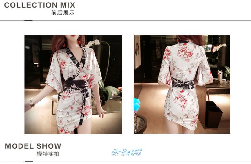 格格家 夏季新款夜店女装性感V领收腰复古包臀裙花色一步裙连衣裙详情5