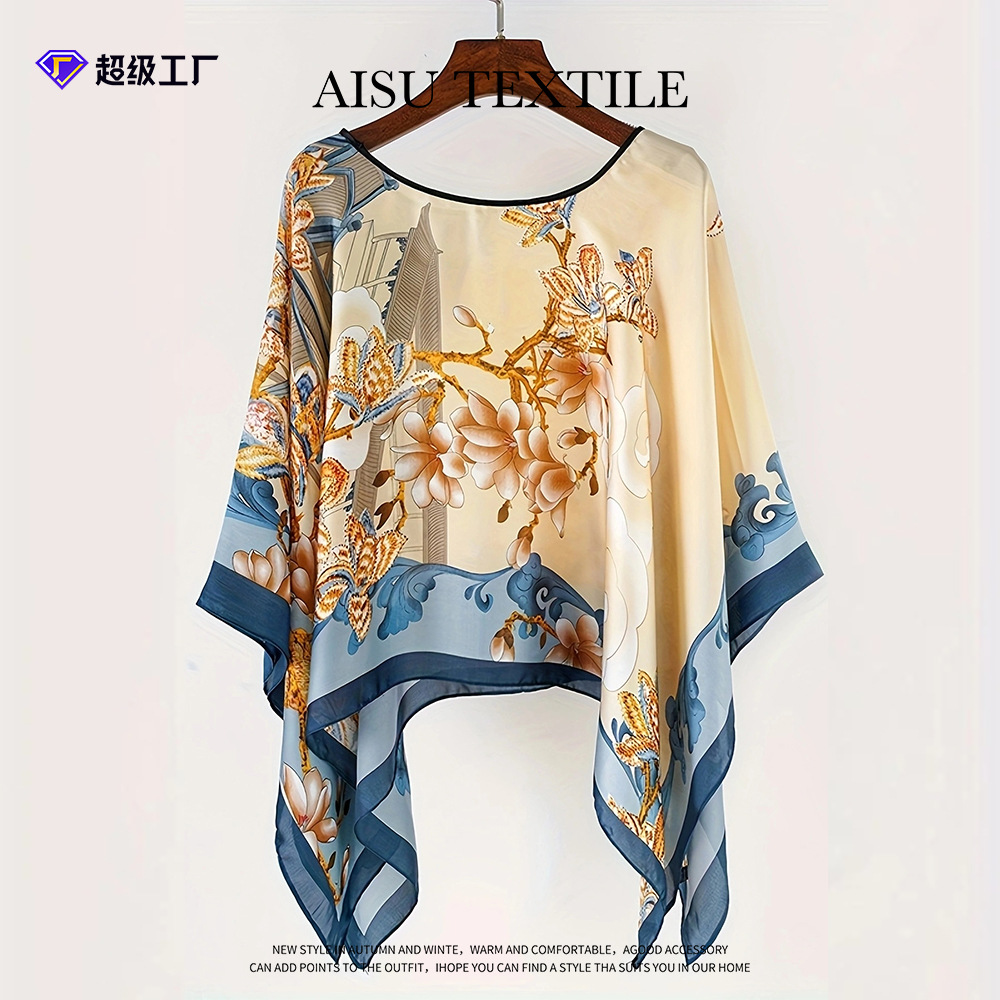 国潮中式山水丝巾方巾高级感高档香云纱装饰围脖夏季防晒披肩现货批发详情7