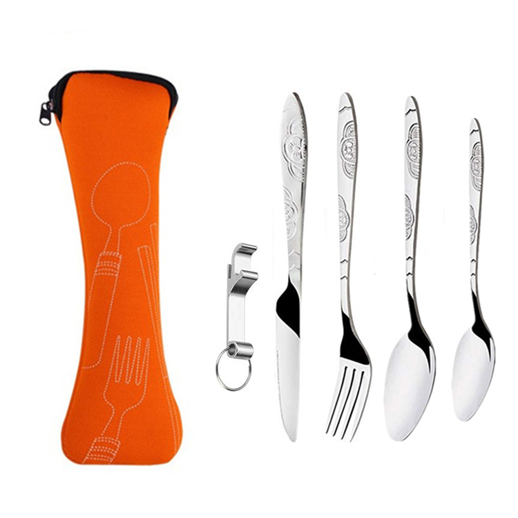 跨境亚马逊不锈钢便携餐具五件套户外旅行露营刀叉勺小勺礼品套装详情4