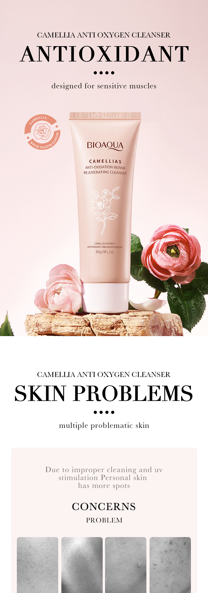 Cross-border BIOAOUA Camellia Antioxidant Rejuvenating Facial Cleanser Moisturizing, Cleansing and Oil-Control Gentle Care Facial Cleanser pic 1