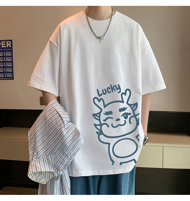 短袖t恤男夏季2024新款卡通印花纯棉半袖宽松潮流情侣休闲体恤衫详情24