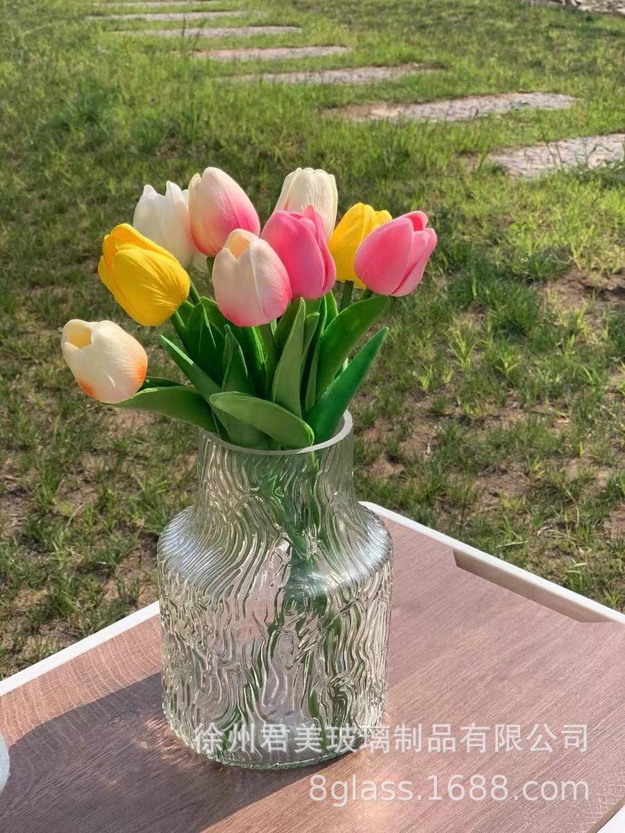 Nordic glacier patterned transparent glass vase, ins feng shui flower arrangement vase, living room decoration, Internet celebrity vase pic 17