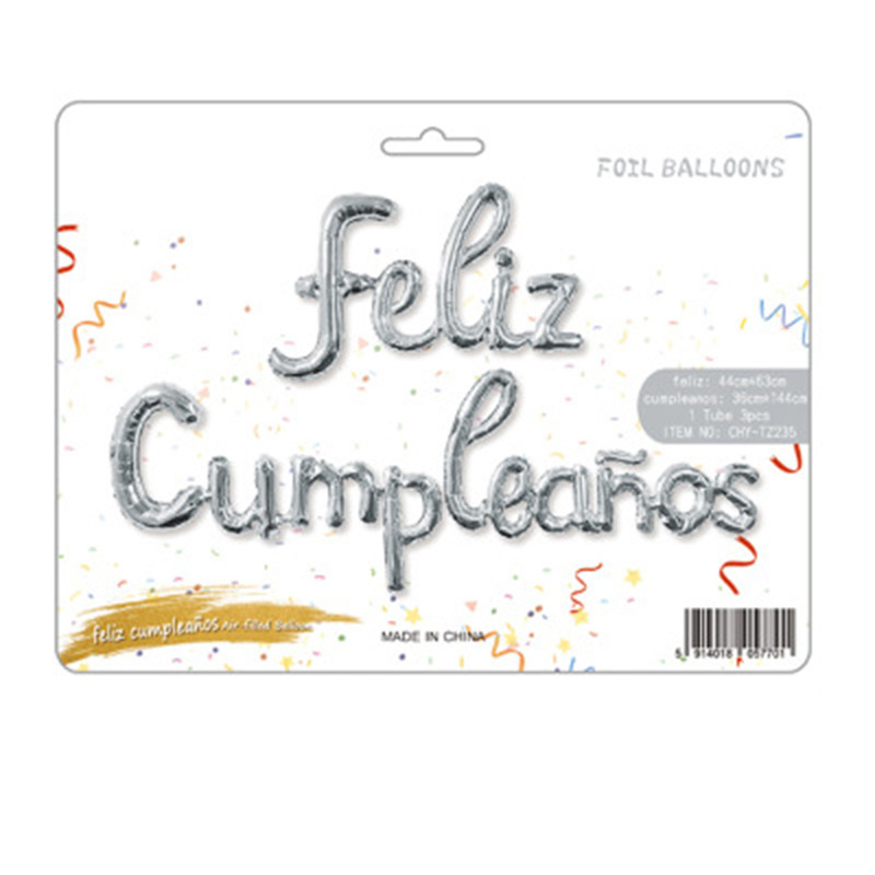 One-piece lowercase Spanish birthday Happy set feliz Cumpleanos Aluminum Film Balloon Birthday decoration pic 6