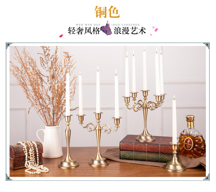摆件烛台 欧式复古婚礼酒店装饰用品三头金色烛台直销  蜡烛台详情10
