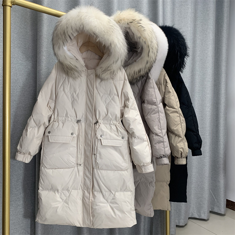 Mid-length goose down jacket for women 2022 new style Korean version knee-length thickened slimming drawstring fashionable warm coat trend pic 4