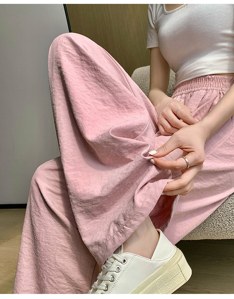 粉色奶芙山本阔腿裤女春夏2024新款高腰垂感醋酸小个子慵懒风冰丝详情14