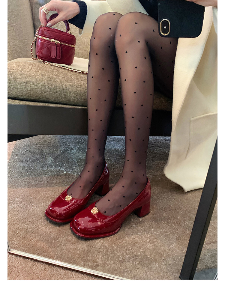 葡萄妈精致山茶花方圆头高跟鞋粗跟增高一脚蹬乐福鞋女鞋2024新款详情37