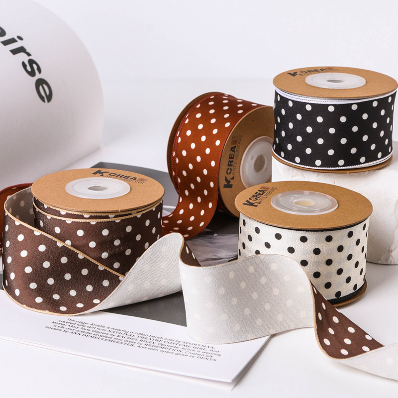 Smooth polka dot printed webbing, DIY bow hair accessories, clothing hat accessories, gifts, flower packaging polka dot tape pic 14