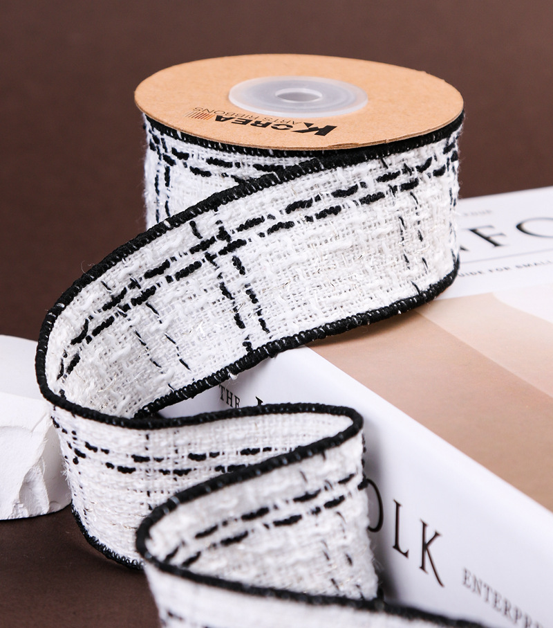 Korean-style chanel-style cotton and linen checkered, gold and silver thread, scallion ribbon DIY bow hair accessory, shoes, hats, clothing, cuff trims pic 10