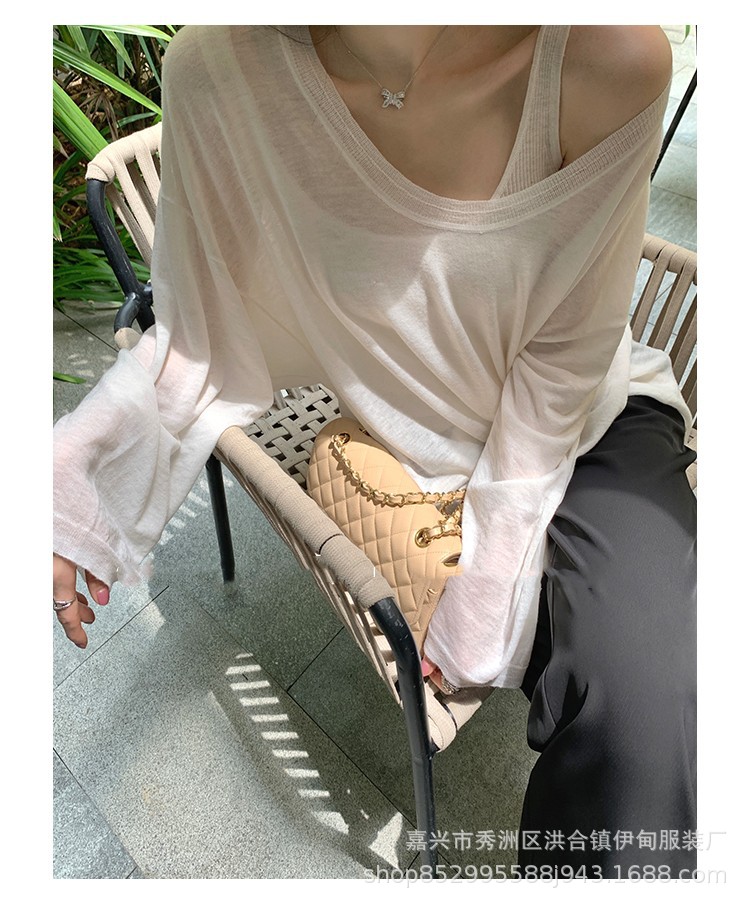 A two-piece set of woolen sun protection long-sleeved knitted top and vest for women in Spring/Summer 2024, featuring a thin, loose and casual cardigan T-shirt pic 8