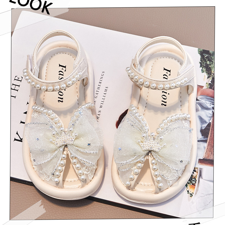 儿童小中大童鱼嘴凉鞋2023年夏季女童珍珠蝴蝶结水钻皇冠公主凉鞋详情14