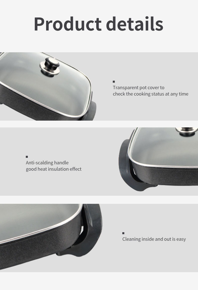 电火锅方锅烧烤一体锅跨境代发家用电热锅ELECTRIC FRYING PA详情3
