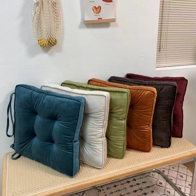 Thickened solid color velvet chair cushions for the bedroom floor, square anti-slip strap floor cushions suitable for all seasons pic 10
