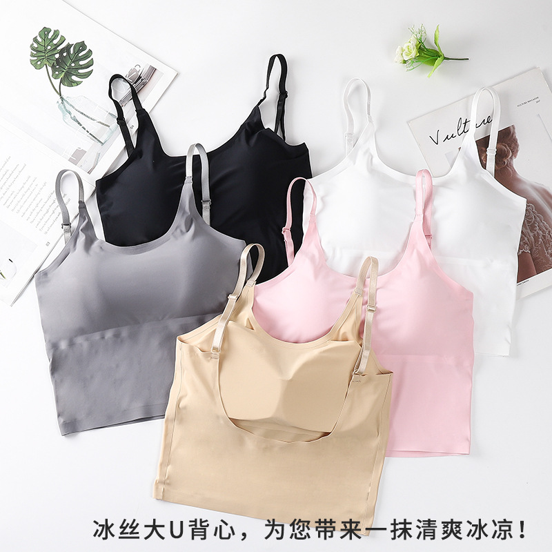 美背网红背心性感蕾丝V领吊带长款外穿内衣打底防走光带胸垫抹胸详情5