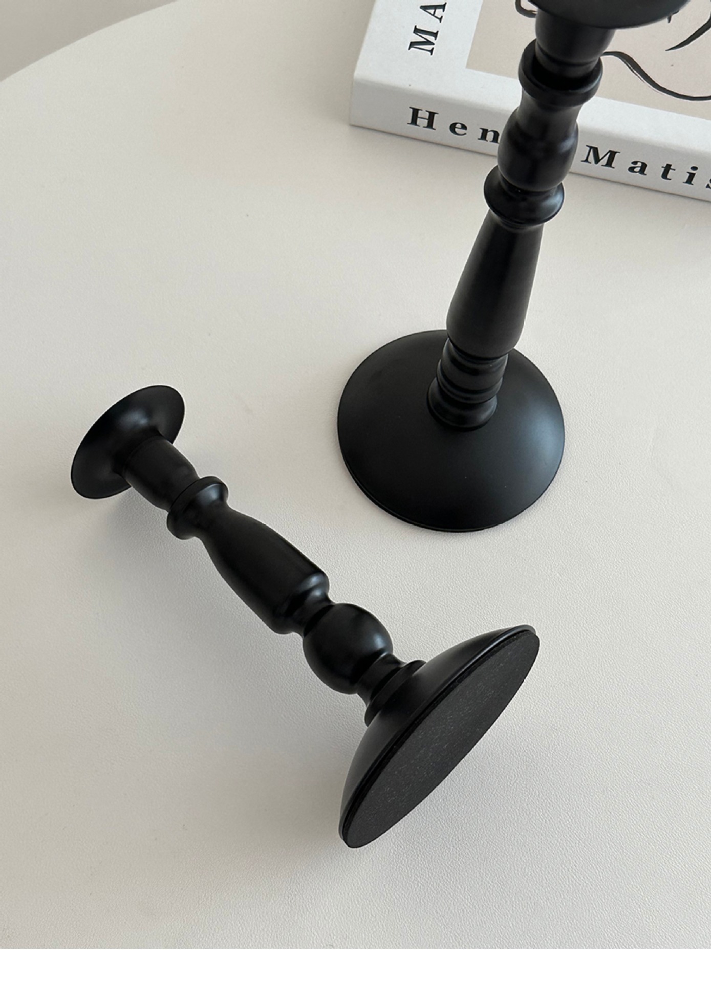 Cross-border ins American retro black iron candlestick for dining table atmosphere decoration, Roman column long candlestick pic 14