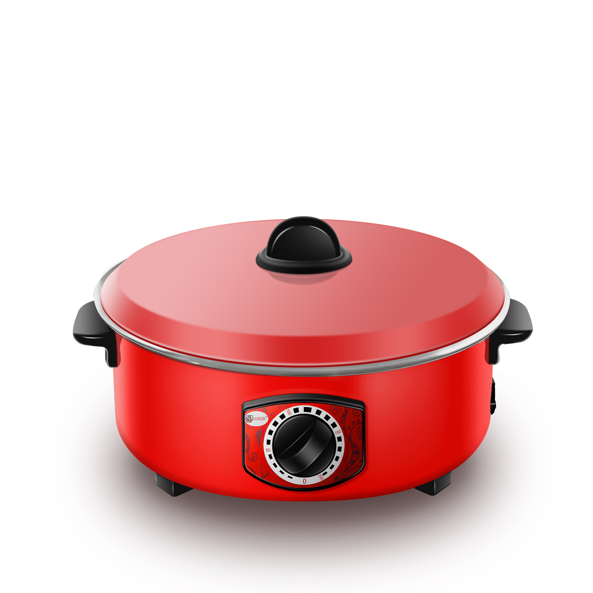 Export electric cooking pot, red electric stir-frying pot, multi-functional electric hot pot for steaming, boiling and stewing, Southeast Asia, Myanmar, Thailand red pot pic 12
