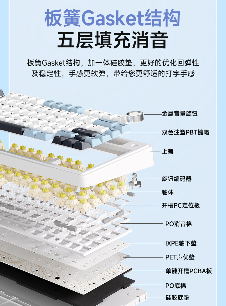 The Werewolf F75 customized mechanical keyboard gasket structure features full-key hot-swappable wireless three-mode Bluetooth gaming keys pic 7