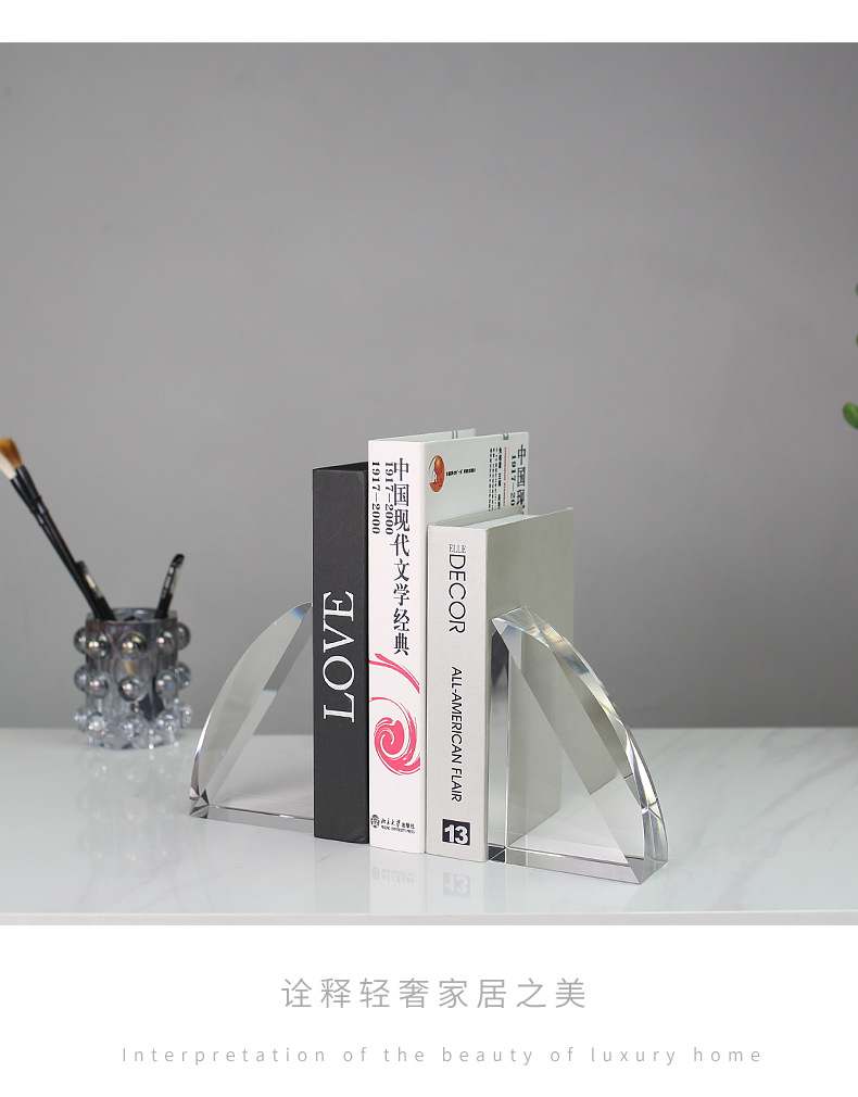 Modern, simple, transparent geometric semi-fan-shaped crystal bookshelves, bookcases, model room office decorative items pic 26