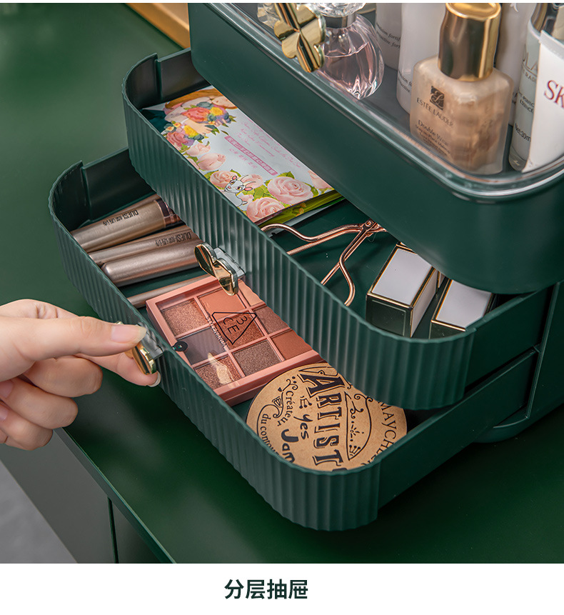 直播网红多功能透明化妆梳妆盒手提抽屉分隔收纳盒家护肤品收纳盒详情15