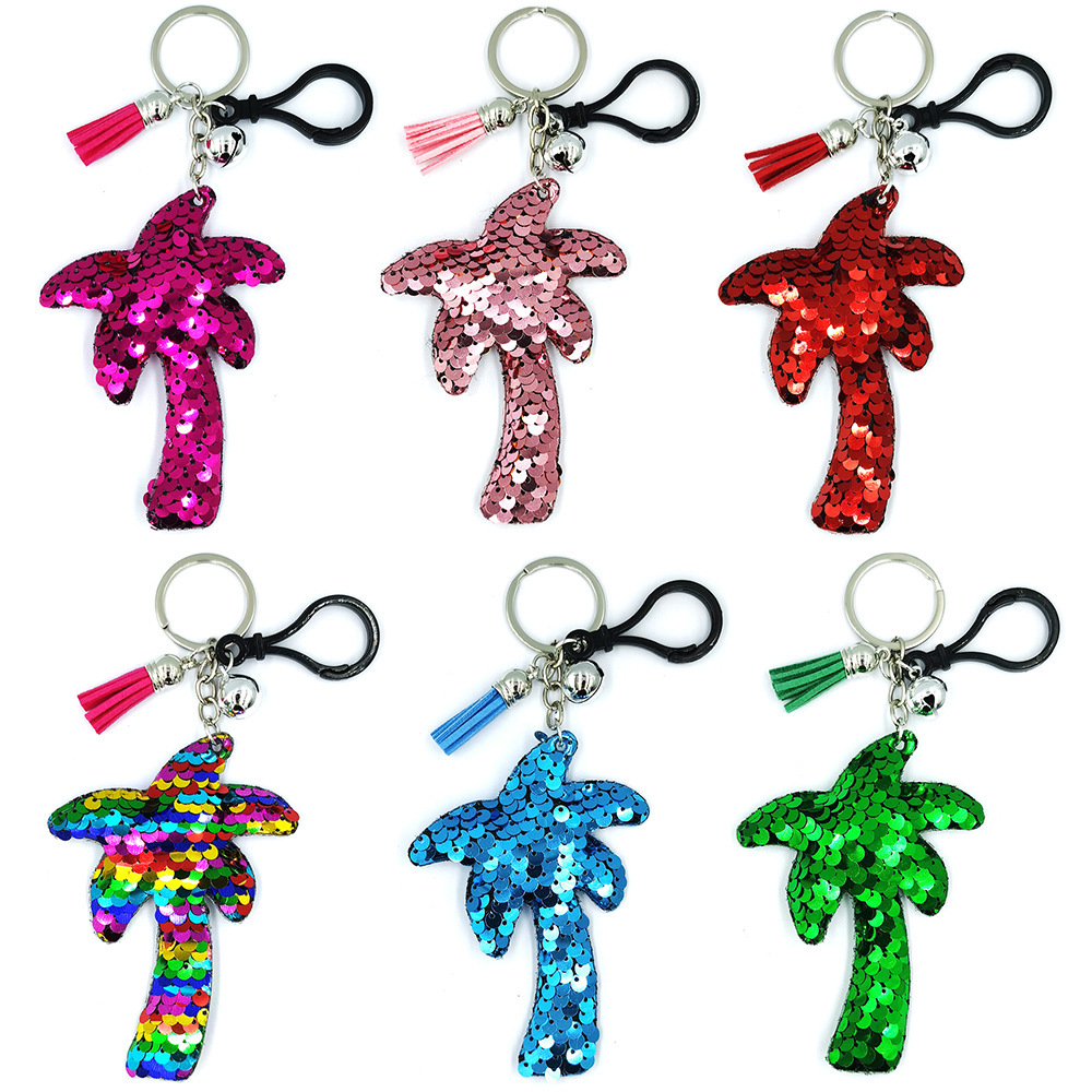 Reflective coconut tree keychain, sequined tassel, bell bag, car pendant, hanging decoration, accessories and accessories pic 1
