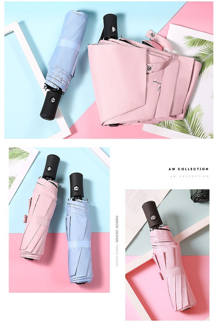 Fully automatic UV three-fold umbrella, black rubber sun protection, UV protection, sunshade umbrella, advertising umbrella, folding umbrella, female LOGO pic 15