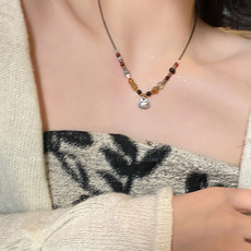 新中式民族风平安锁项链女轻奢高级感蝴蝶串珠锁骨链复古配饰颈链详情2