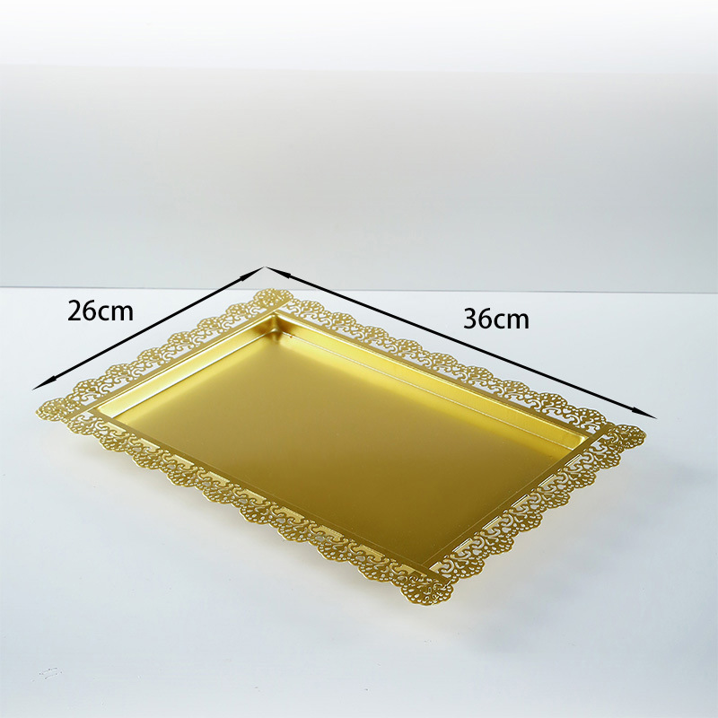 欧式托盘长方形西点盘铁艺蛋糕盘甜品展示方盘蕾丝边茶盘白色平盘详情6