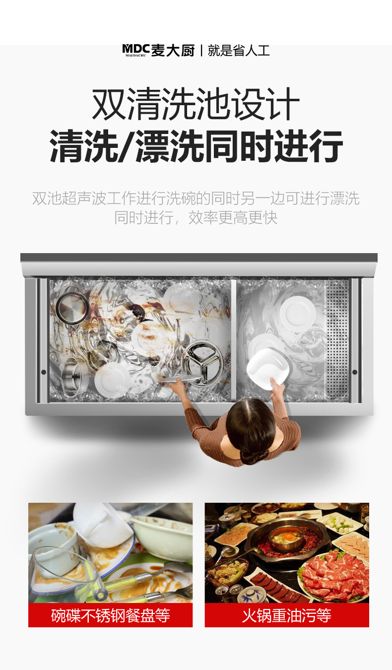 超声波洗碗机商用小型饭店餐厅用食堂全自动大型洗菜洗虾机详情7