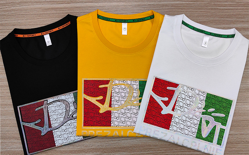 欧洲站长袖轻奢高档新款男士圆领短袖T恤男装薄款亮片印花半袖详情10