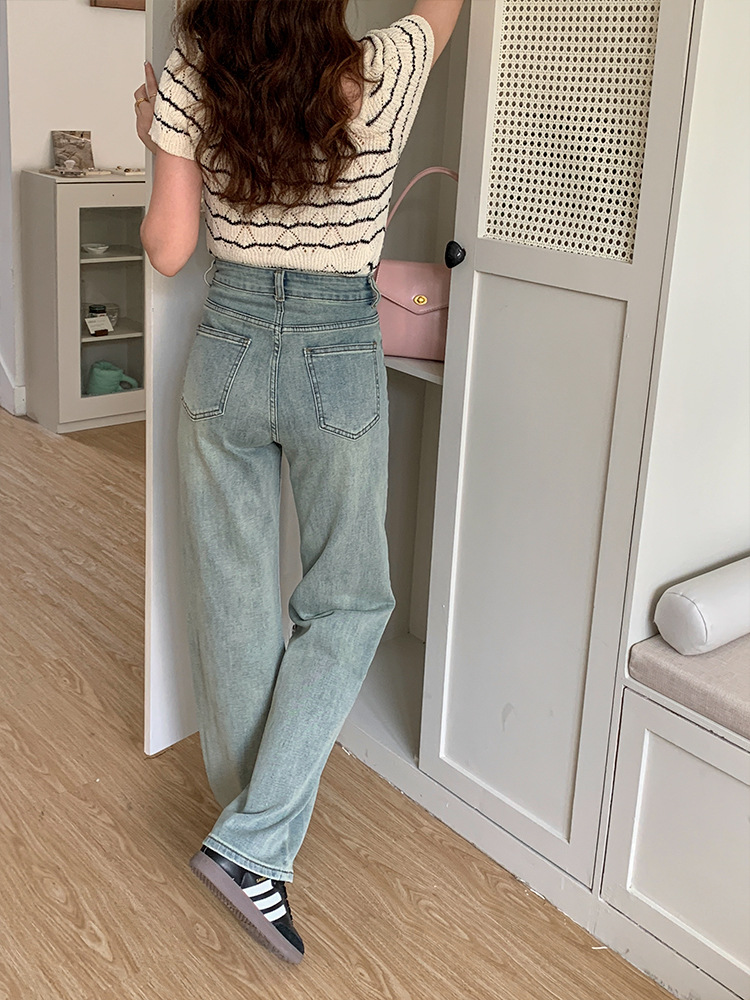 Korean chic washed cotton jeans for women 2023 summer new style narrow stretch wide-leg pants pic 19